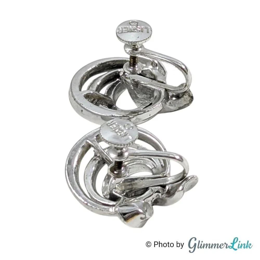 Vintage Lisner Silver Tone Modernist Spiral Screw Back Earrings
